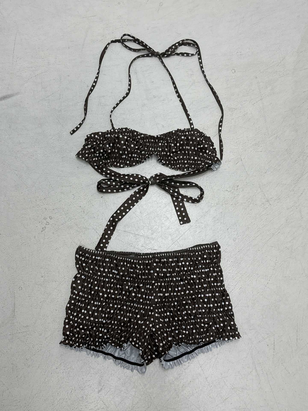 Dame Bandeau-Bikini Sæt med flæser og legende prikkedesign Skovae