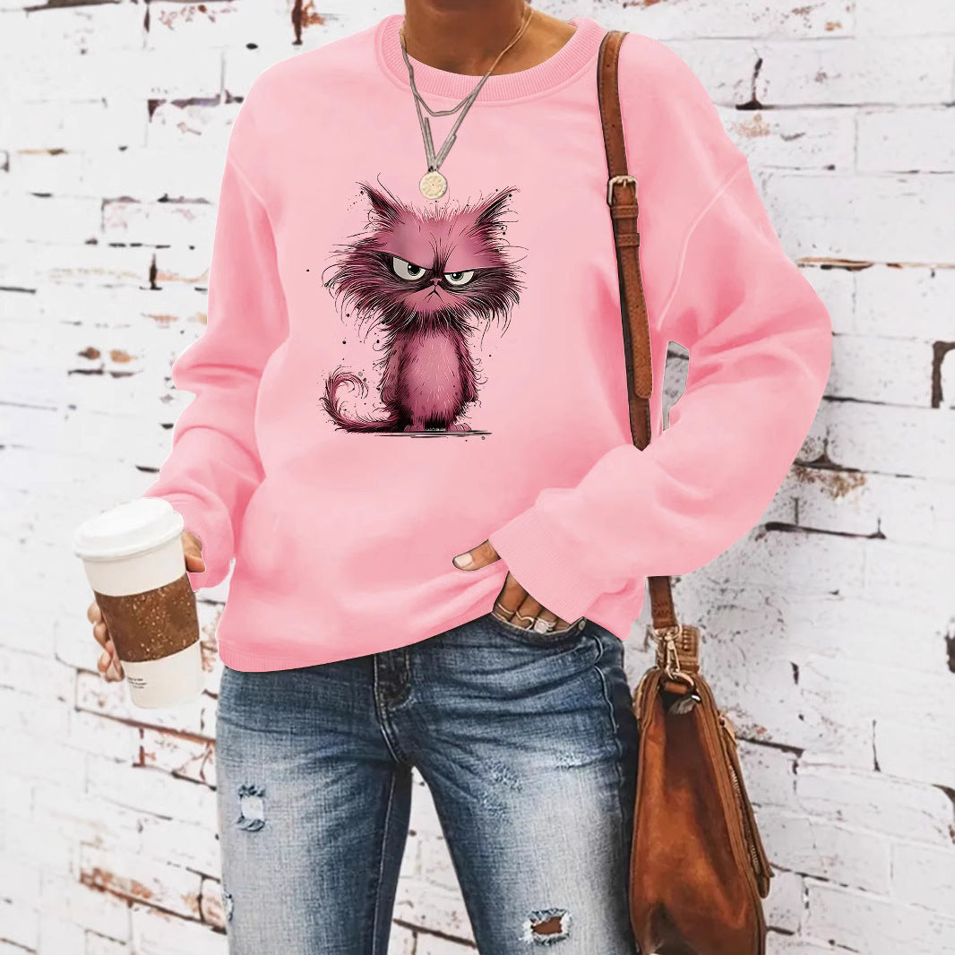 Kvinders sweatshirt med kreativt kattemotiv Stilla