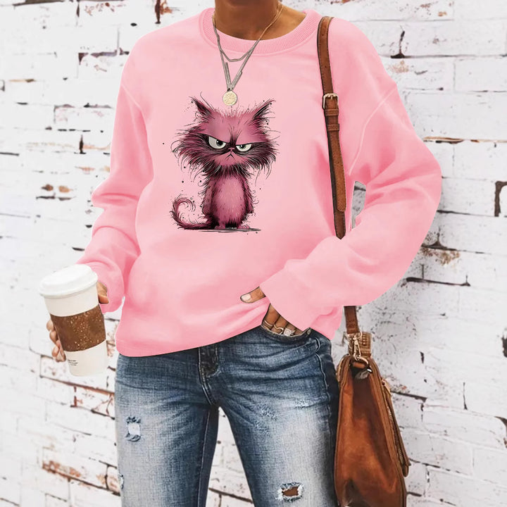 Kvinders sweatshirt med kreativt kattemotiv Stilla