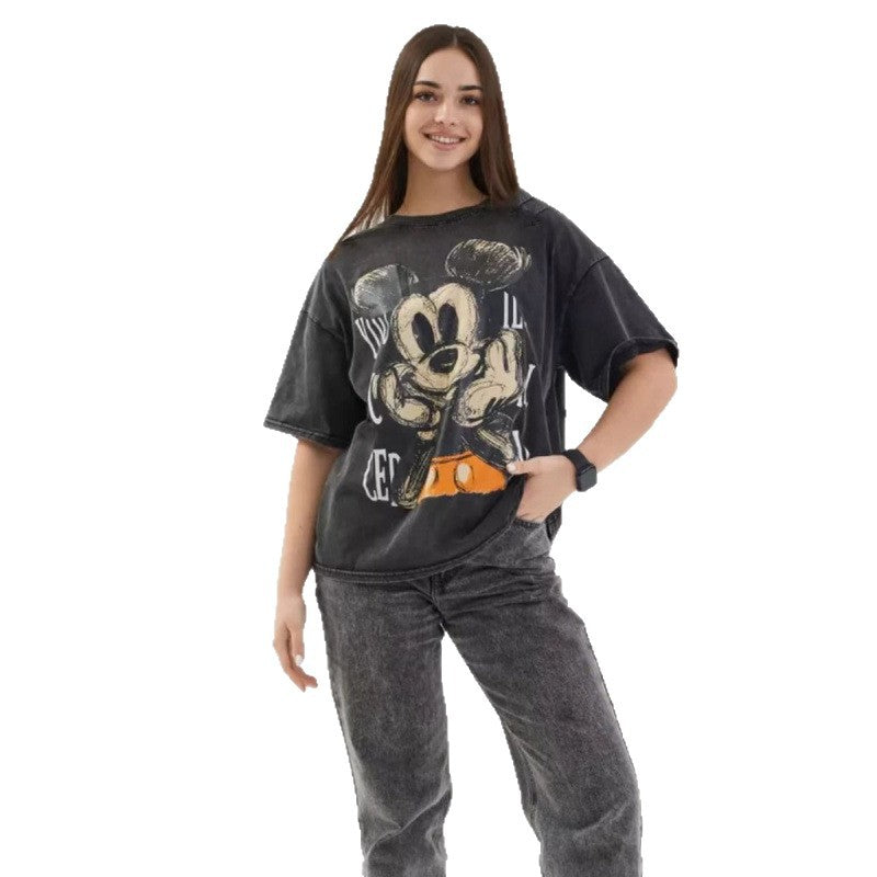 Dame T-shirt med kreativ Mickey Mouse design og afslappet oversized-snit Stilla