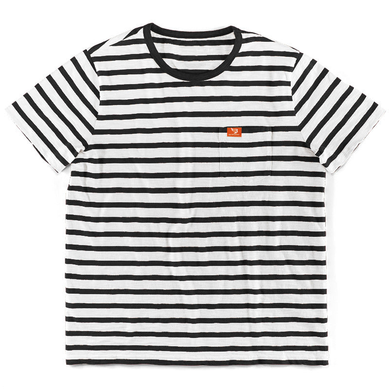 Herre nan maritim inspireret stribet T-shirt med brystlomme og slub-jersey Skovae