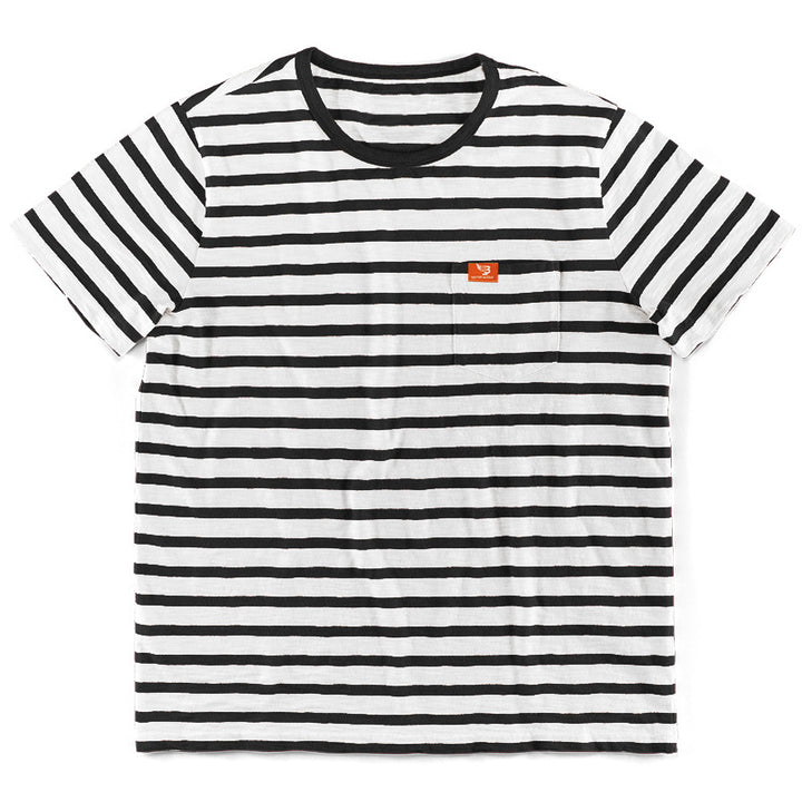 Herre nan maritim inspireret stribet T-shirt med brystlomme og slub-jersey Skovae