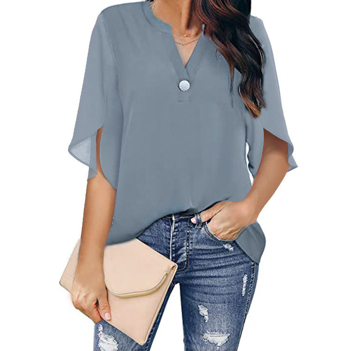 Damer Elegant Bluse med svingende ærmer og knaplukning Stilla