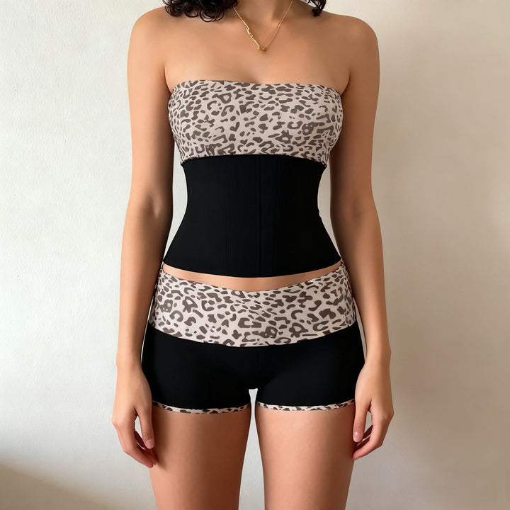 Dame sporty bikini set med trendy leopardmotiv og elastisk bånd Skovae