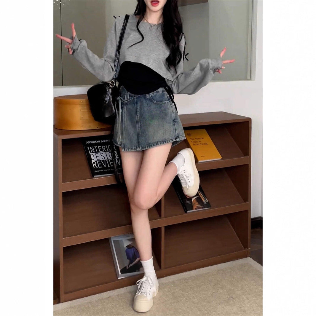 Kvinders casual oversized crop top med trendy bindebånd Stilla