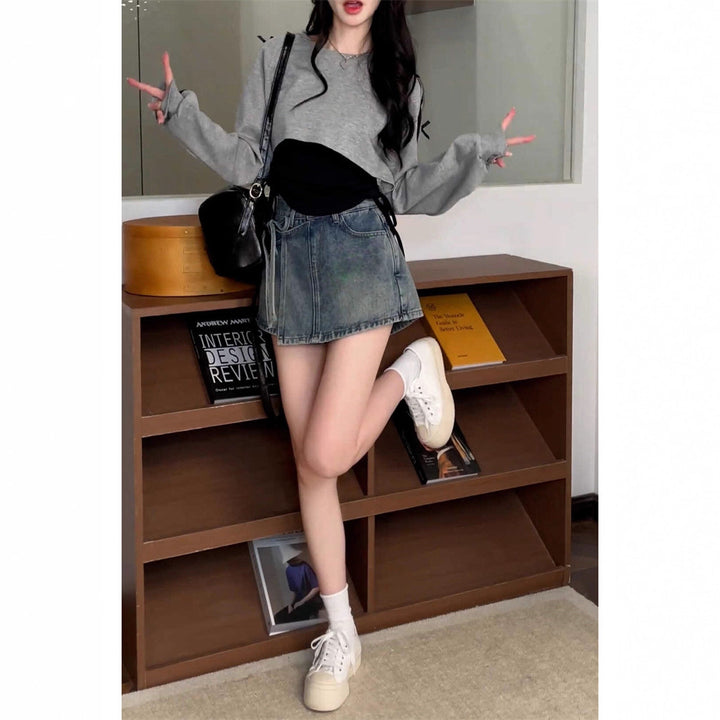 Kvinders casual oversized crop top med trendy bindebånd Stilla