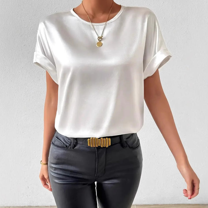 Dame Satin T-shirt med opfoldede ærmer Stilla