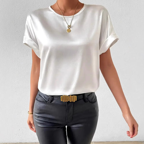 Dame Satin T-shirt med opfoldede ærmer Stilla