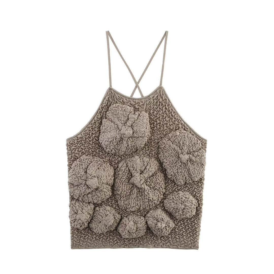Femme Textureret Ribbet Kort Tanktop med Strop-Ryg-Design Stilla