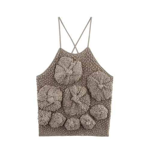 Femme Textureret Ribbet Kort Tanktop med Strop-Ryg-Design Stilla