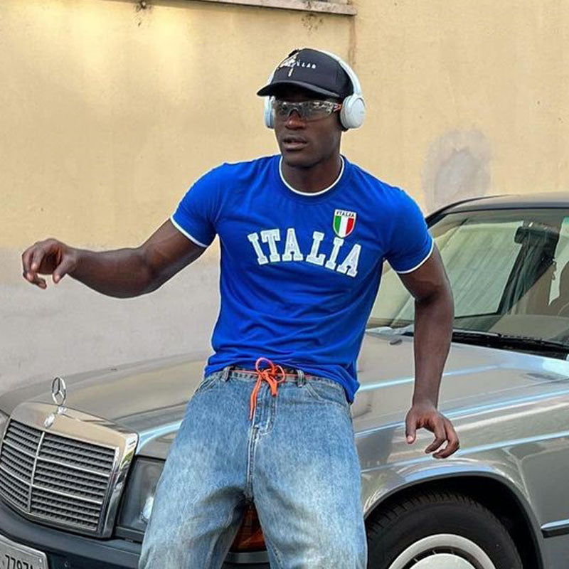 Herre sports T-shirt med Italien-motiv og kontrasterende detaljer Skovae