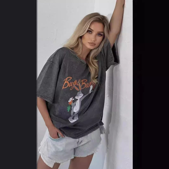 Dame Oversized T-Shirt med nostalgisk Mickey Mouse design Stilla