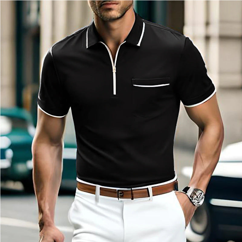 Herren polo shirt med kontrast-zipper og brystlomme Stilla