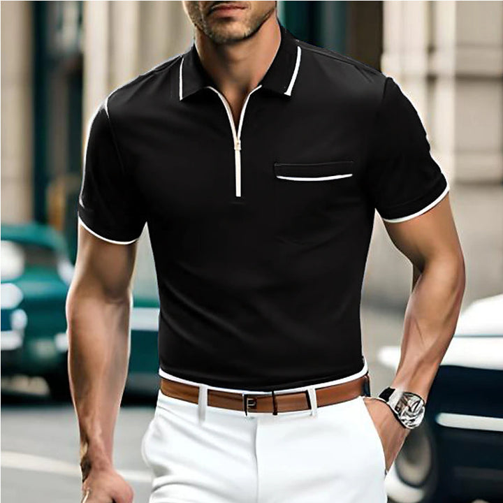 Herren polo shirt med kontrast-zipper og brystlomme Stilla
