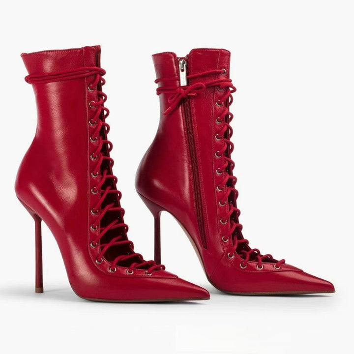 Femme Snørebånd Spids-Tå Stiletto Ankelsk Støvler Stilla
