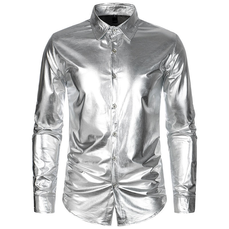 Herrer Shiny Metallic Knop-bra Shirt Stilla