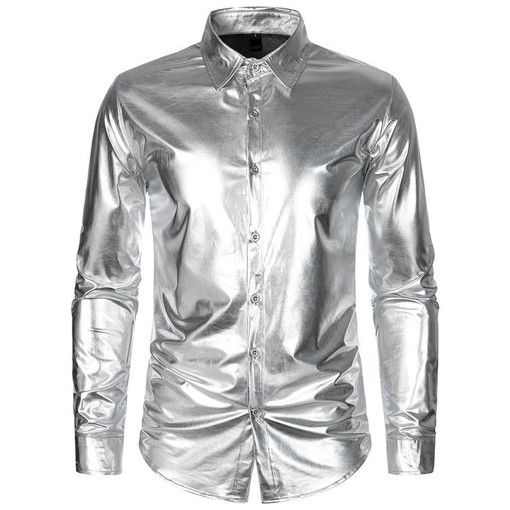 Herrer Shiny Metallic Knop-bra Shirt Stilla