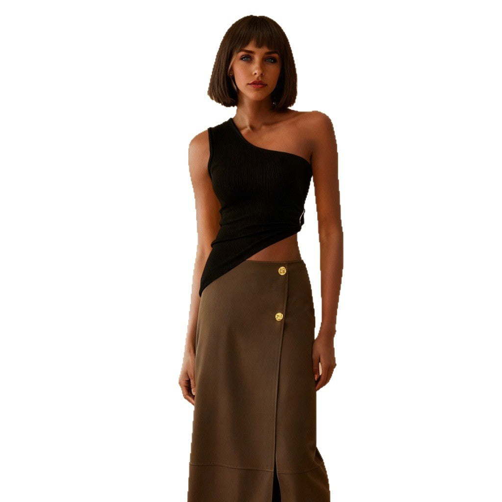 Dame One-Shoulder Top med elegant drapering og tætsiddende pasform Skovae