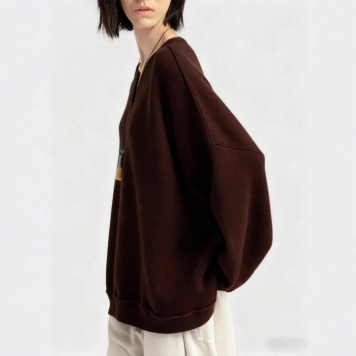 Kvinders oversized strikket sweater med V-hals drue