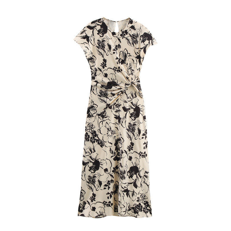 Stilla | Elegant Print Satin Tekstur Kjole