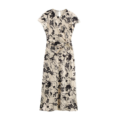 Stilla | Elegant Print Satin Tekstur Kjole
