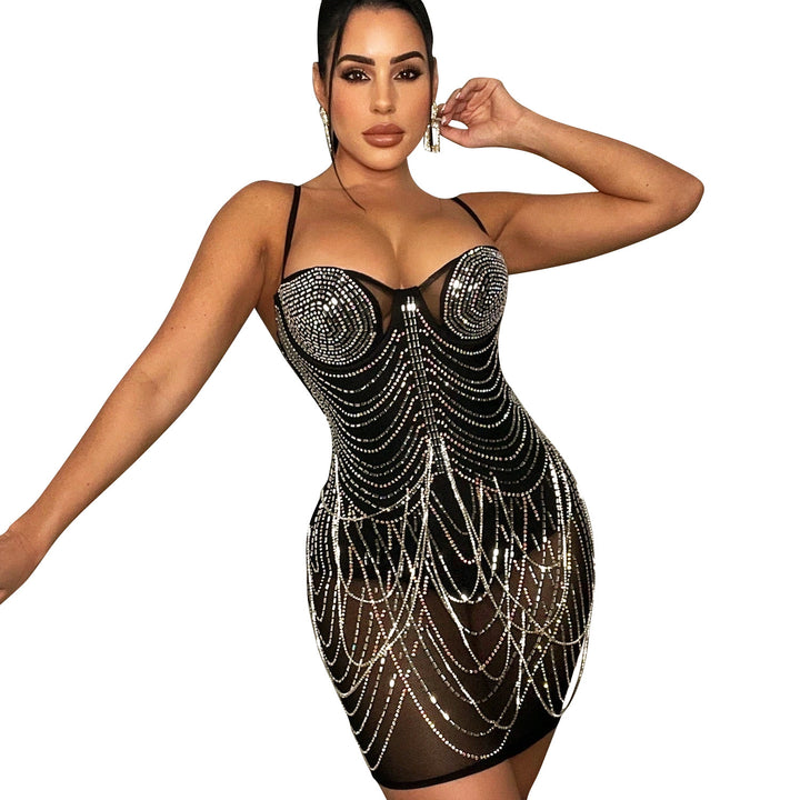 Dame Glitrende Perler Bodycon Mini Kjole Stilla