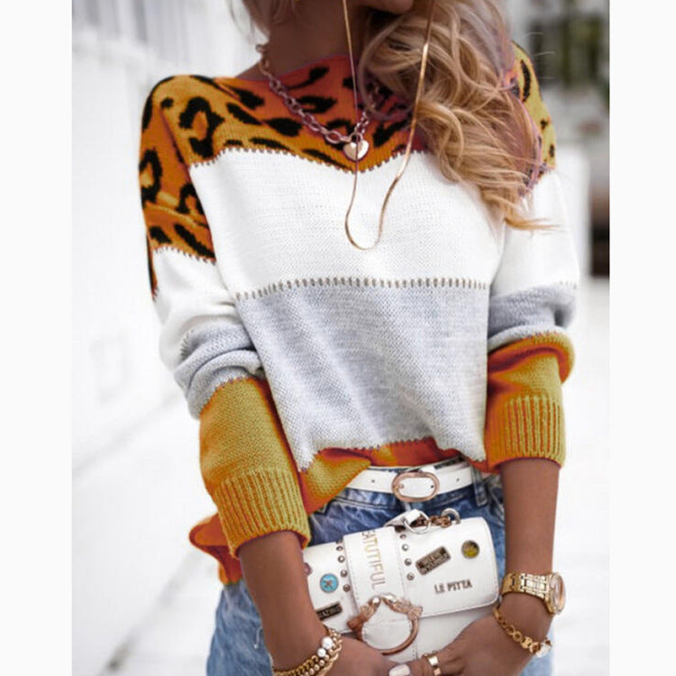 Dame Moderne Sweatshirt med iøjnefaldende farveaccentuer og leopardprint Stilla