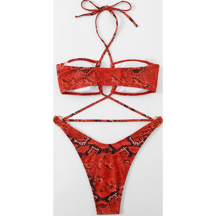 Dame trekant-bikini-sæt med raffineret indpakningsdesign og dekorative snoreknuder Skovae