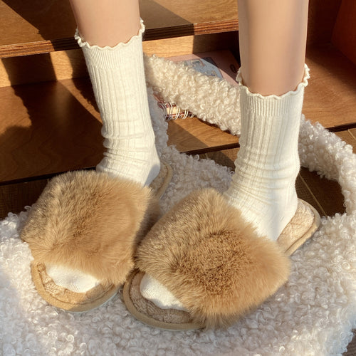 Dame fluffy slippers med luksuriøs kunstpels og skridsikker sål Stilla