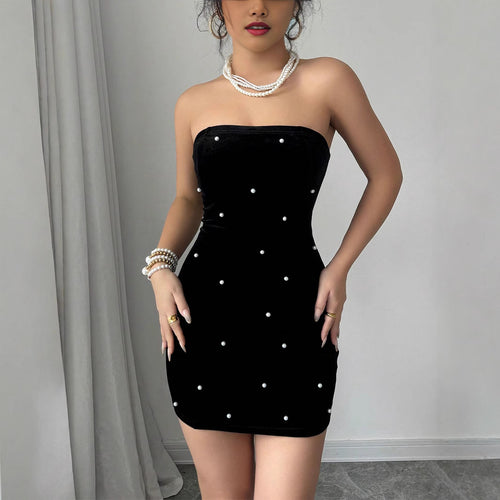 Dame Kvalitets Strapless Minikjole med elegante Perleaccente Stilla