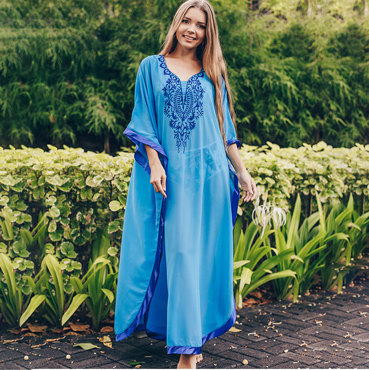 Dame elegant Strandkaftan med kunstfærdig broderi og løs pasform Stilla