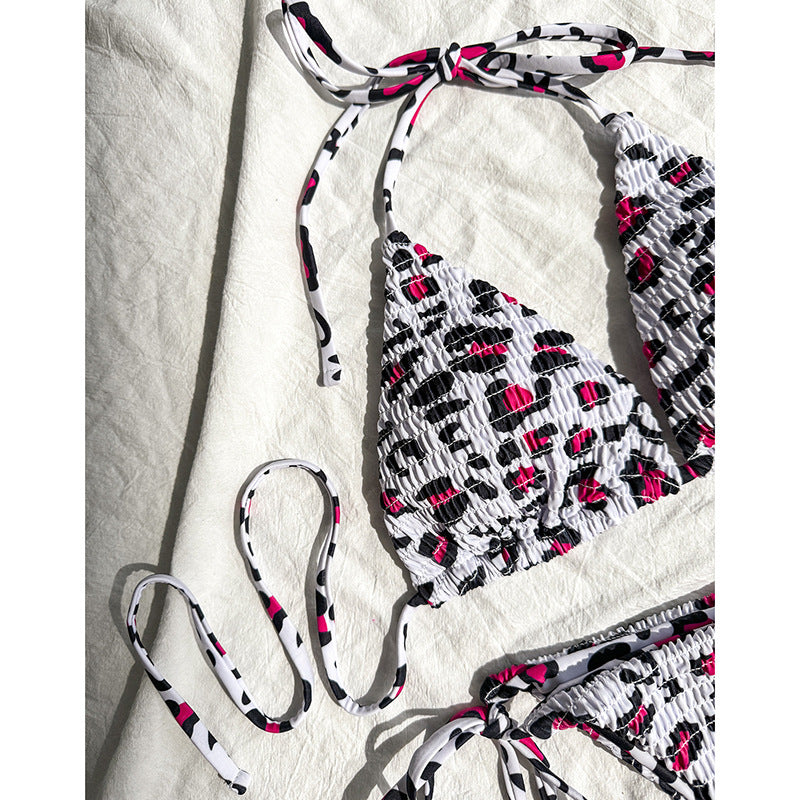 Dame Triangel-Bikini med elastiske bindebånd og trendy dyretryk Stilla