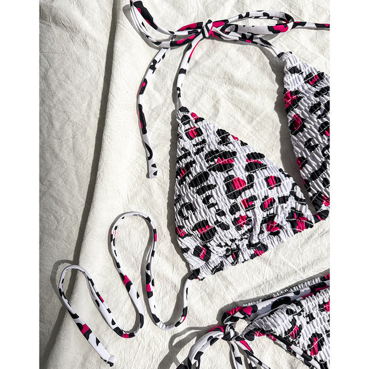 Dame Triangel-Bikini med elastiske bindebånd og trendy dyretryk Stilla