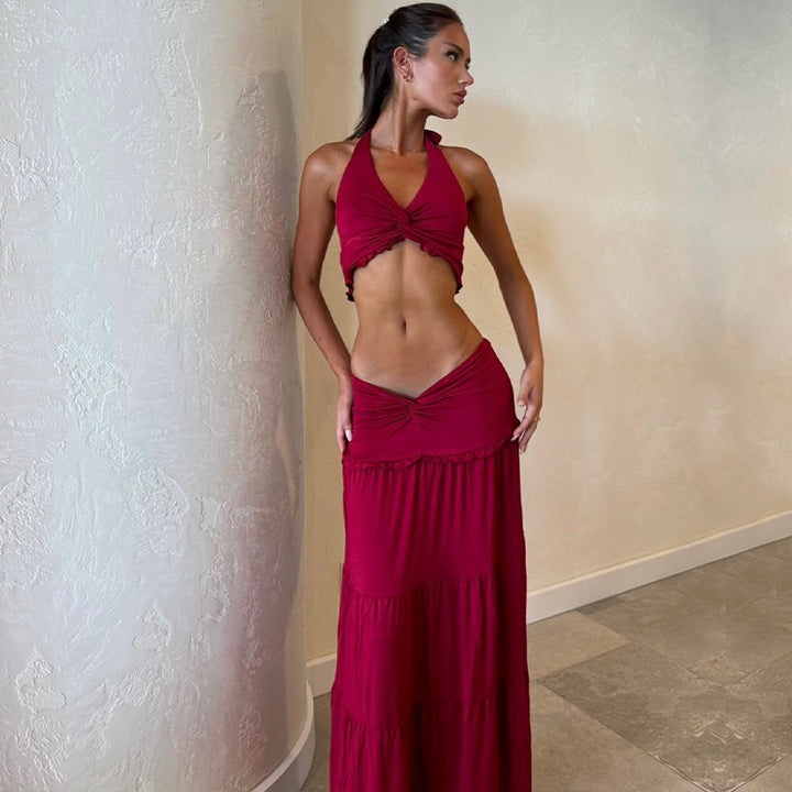 Dame Cut-Out Maxikjole med asymmetrisk design og voluminøs nederdel Stilla