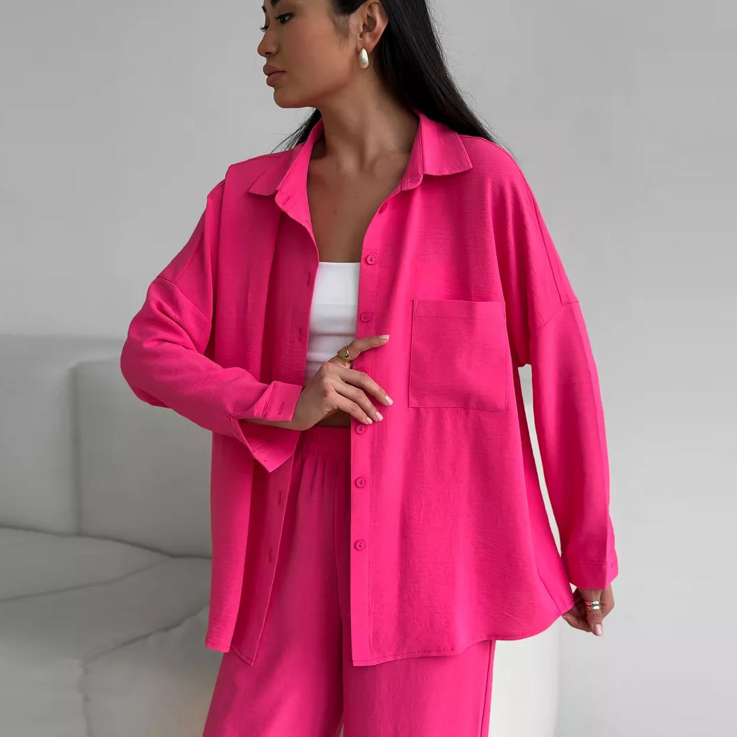 Dame løs linned-buksedragt sæt med elegant bluse og elastisk talje Stilla