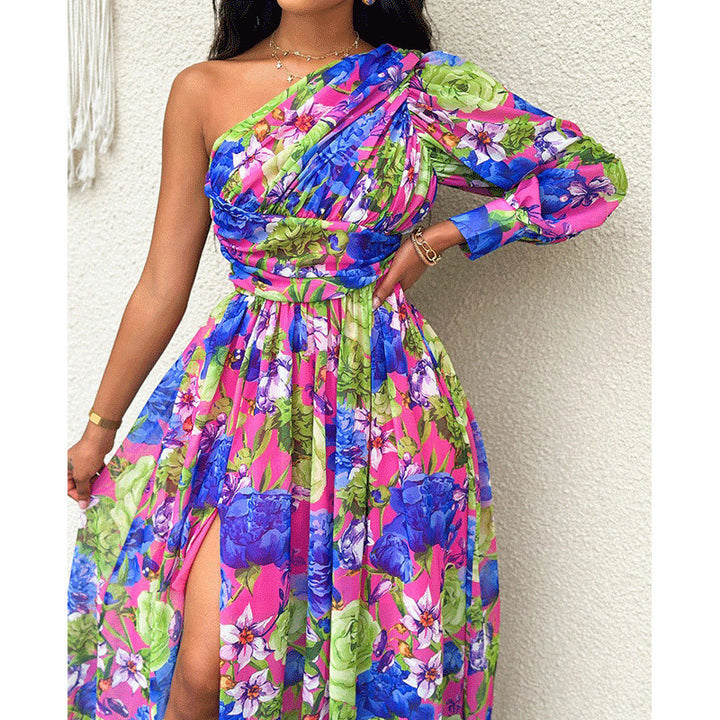 Dame Maxi-kjole med asymmetrisk snit og floral design Stilla