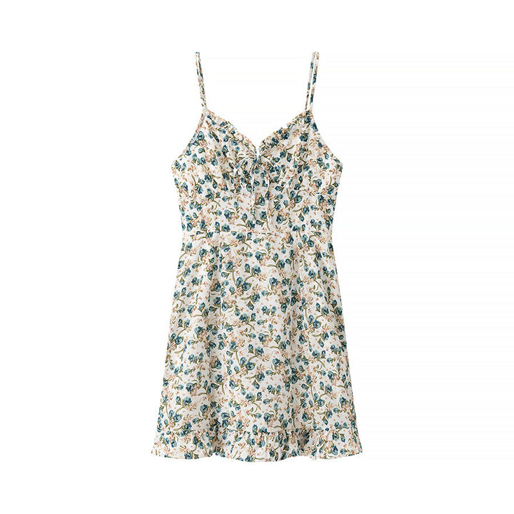 Dame Floral Mini Kjole med justerbare Spaghetti-stropper Stilla