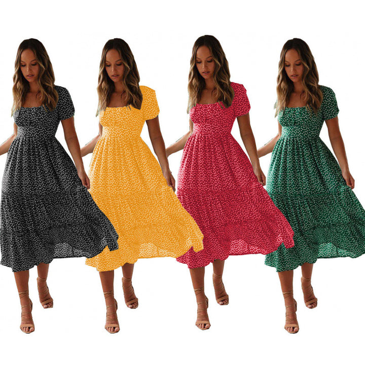 Femme Floral Print Maxi-Kjole med firkantet Udsnit Stilla