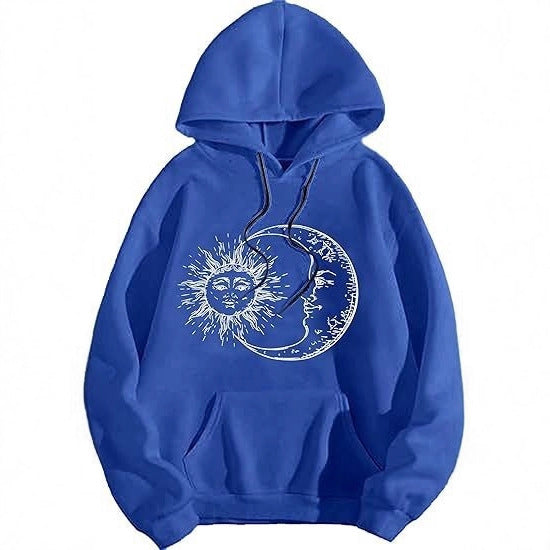 Kvinders hoodie med kunstnerisk sol-måne motiv Skovae