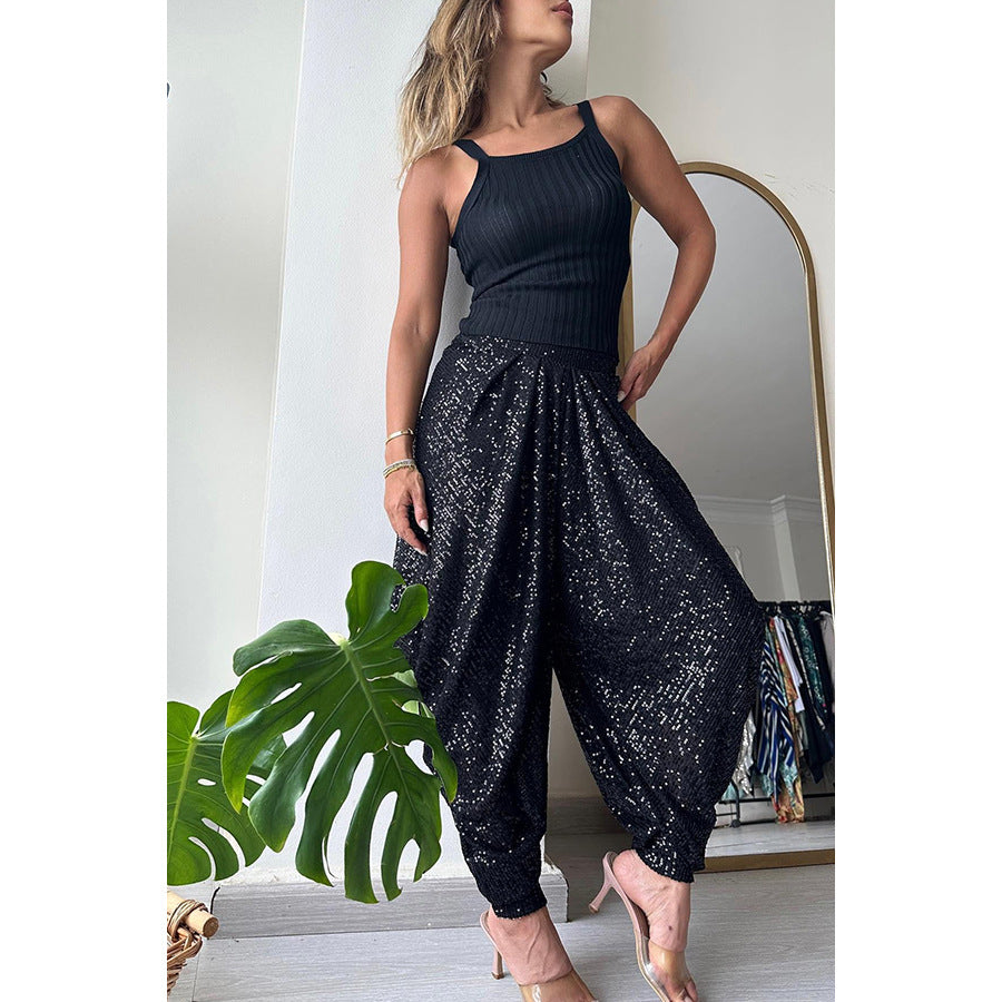 Dame Elegant Bukser med Glitterdetaljer og afslappet snit Stiila