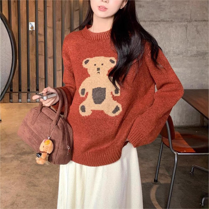 Kvindernes strikkede sweater med bjørnemotiv Stilla