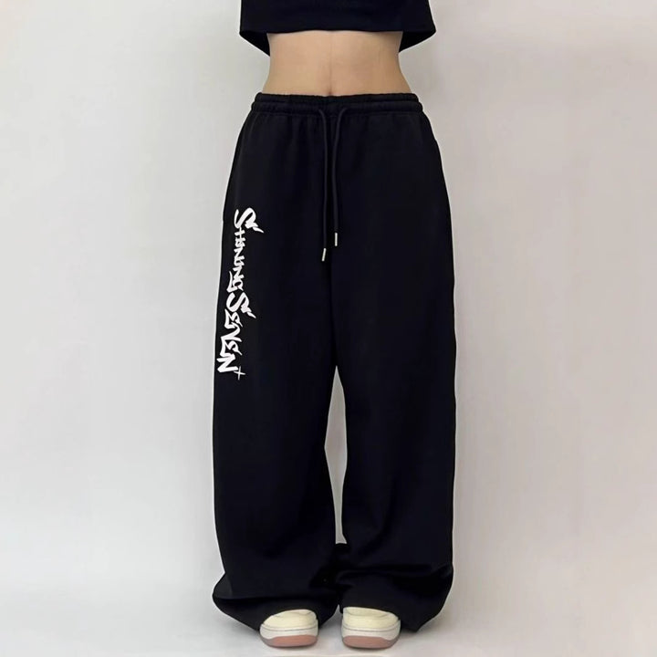 Kvinders casual joggingbukser med bred pasform og sportsgrafik Skovae