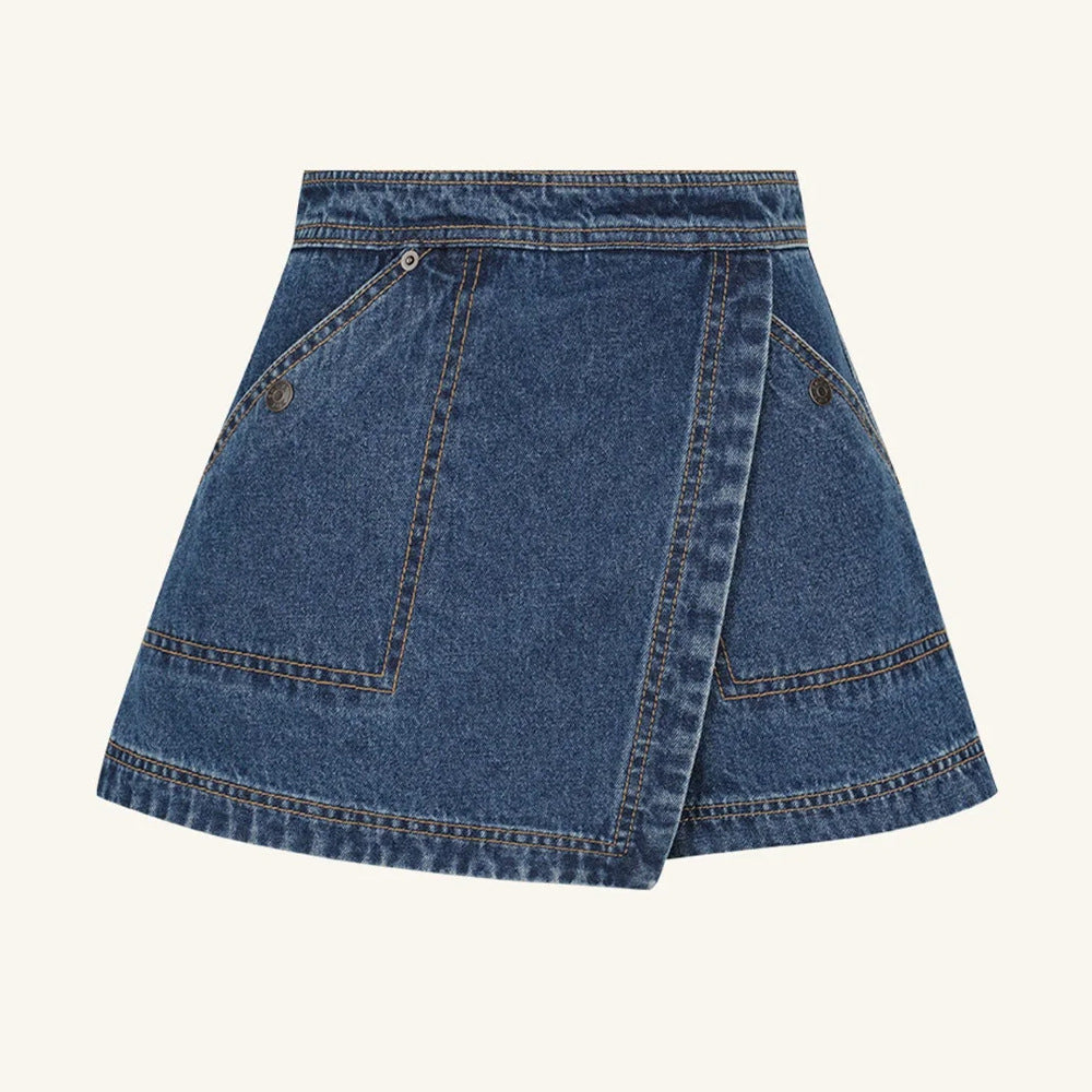 Dame Mode Oversized Jeansbluse med praktiske lommer og dyb V-udskæring Stilla
