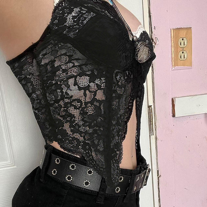 Dame spids-bustier med blomstret design og justerbare stropper Skovae