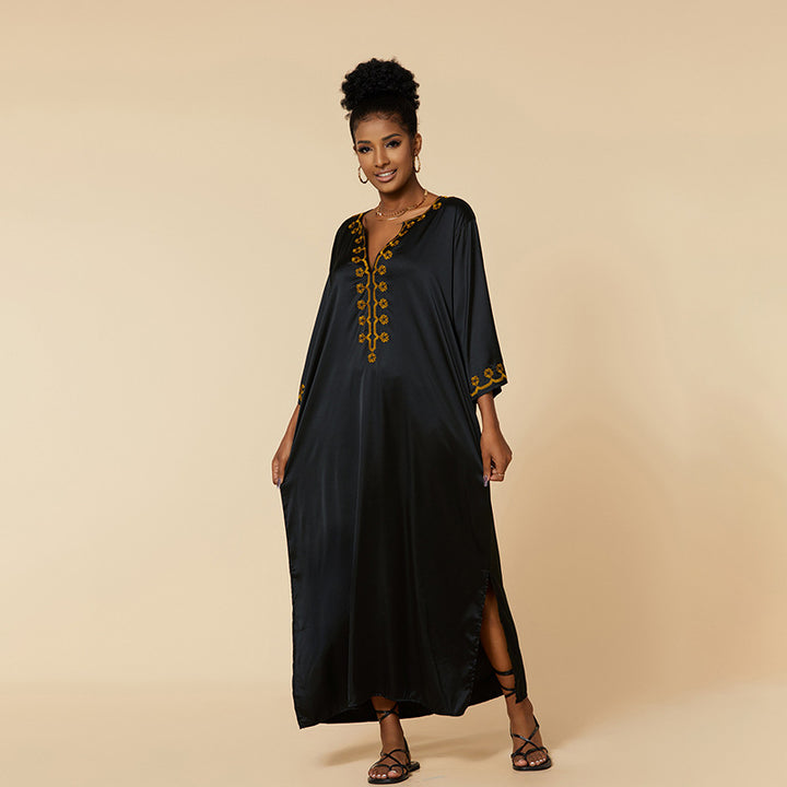 Dame Kaftan med luksuriøs broderi og sidelæg Stilla