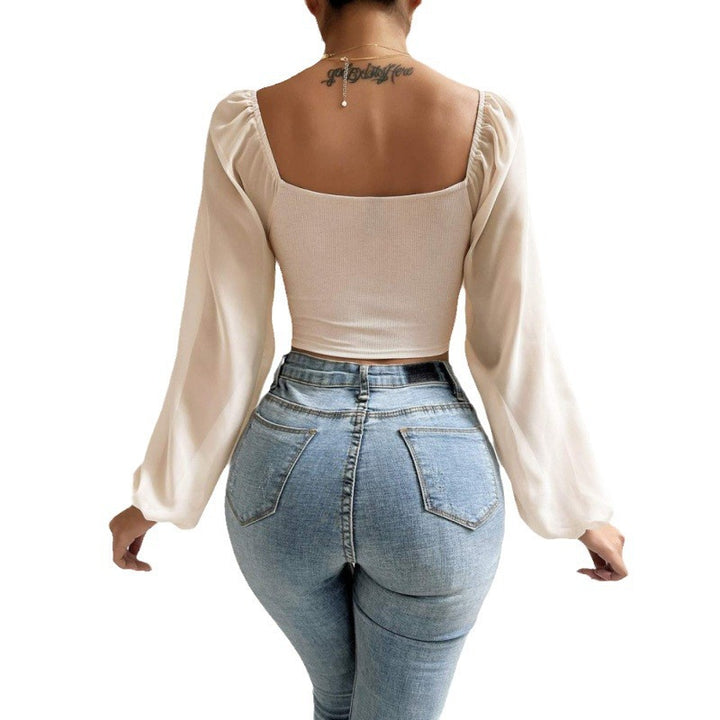Dame Elegant Crop-top med puffede ærmer og snøremuligheder Stilla