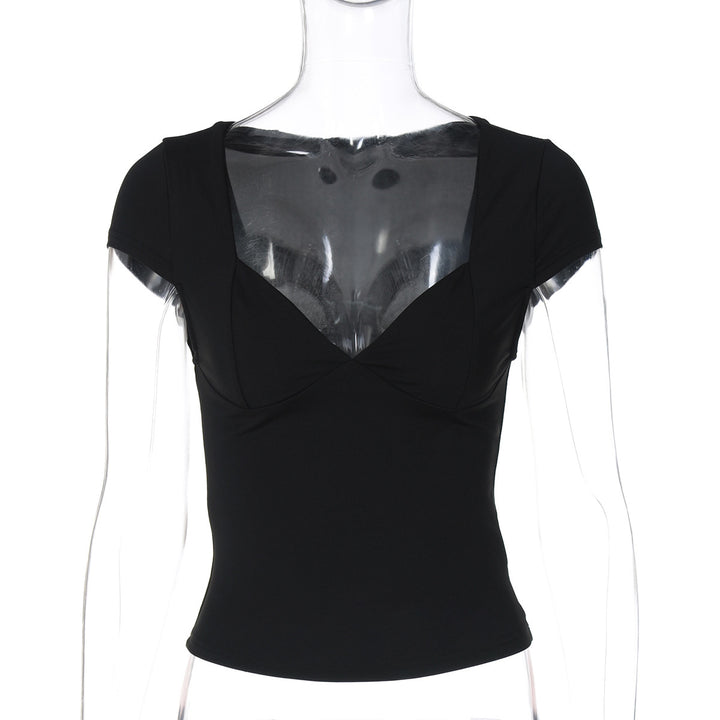 Dame Elegant Korte-ærmet Bluse med dyb U-hals og figurformende Snit Stilla