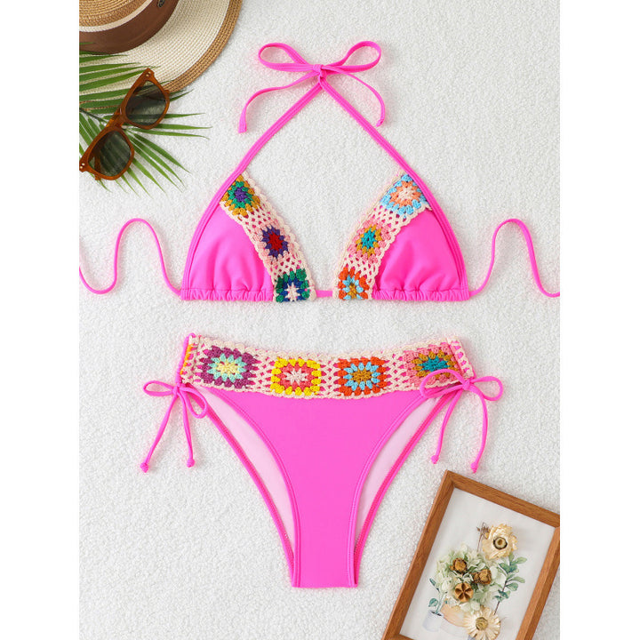 Dame triangel-bikini med hæklede detalje og justerbare stropper Stilla
