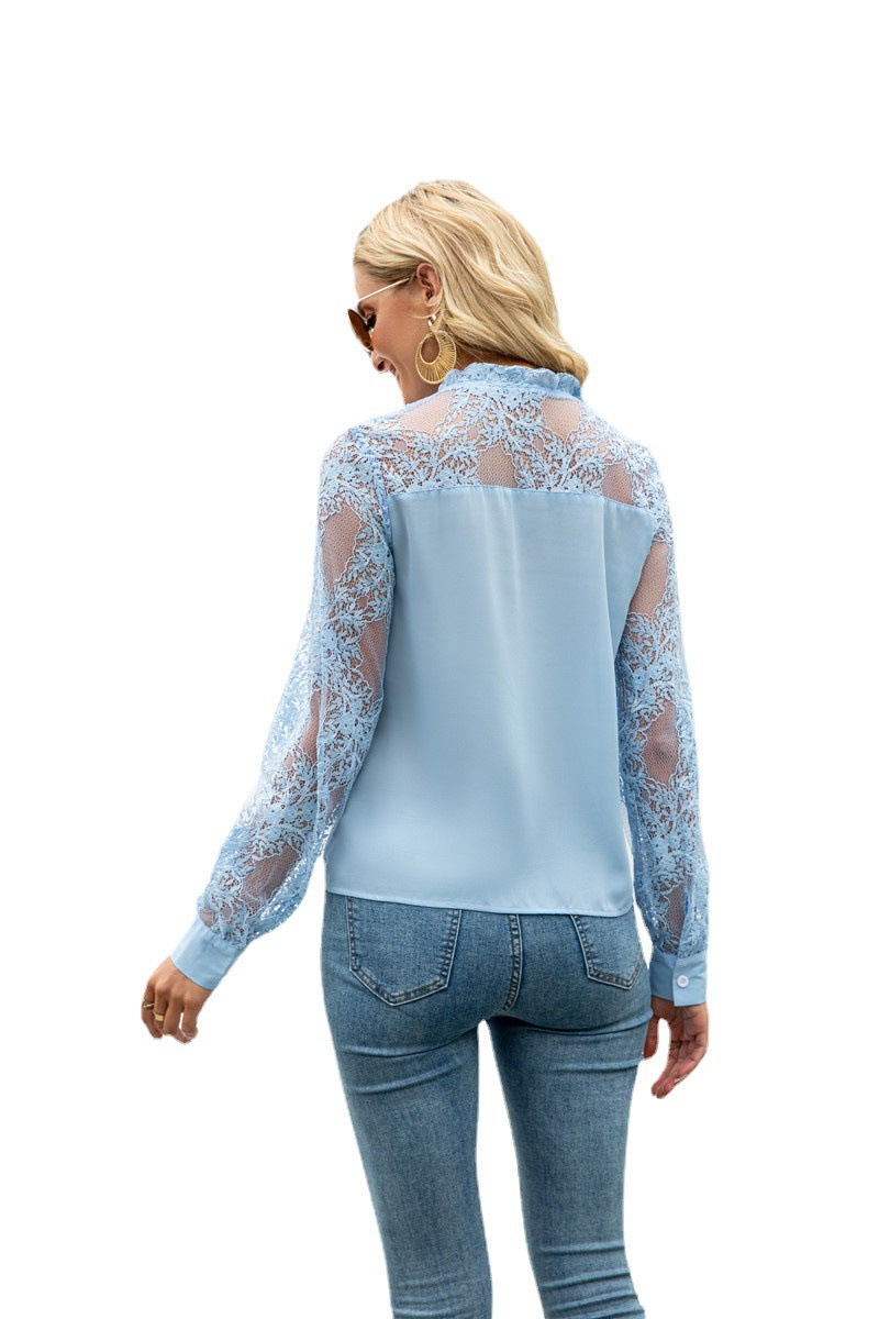 Damebluse med spidse detaljer og bindebånd Stilla