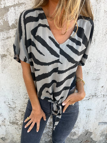 Dame Elegant V-Hals Knytte-Front Bluse Stilla